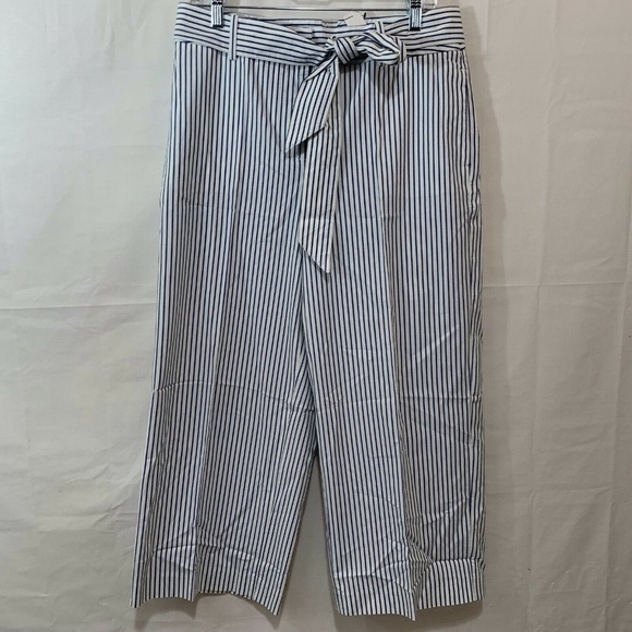 Talbots Women NWT Tie Waist Wide Leg Crop Pants in Blue Stripe Size 10 - Picture 1 of 8